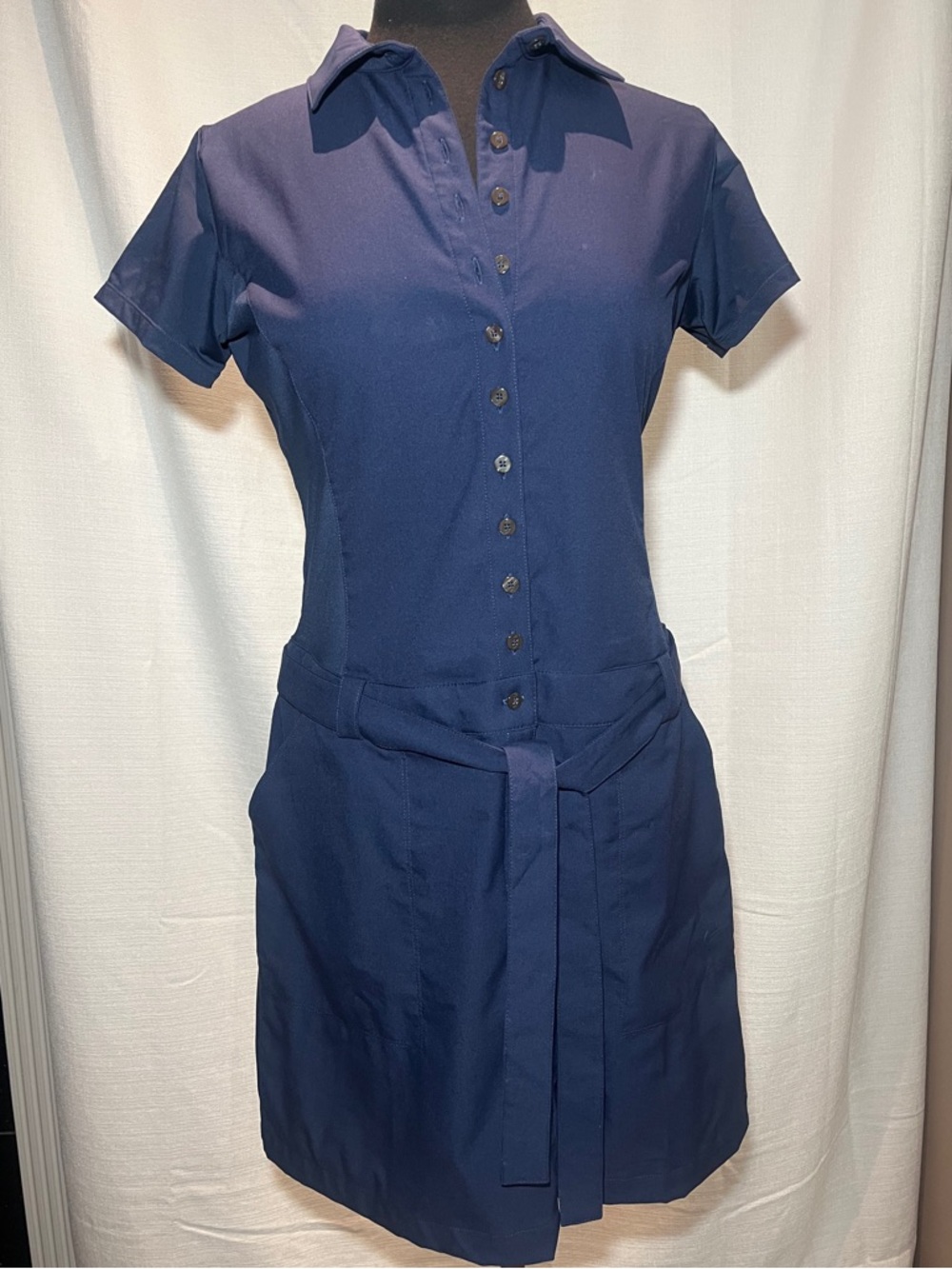 Nike Navy Short-Sleeve Shirt Dress with Waist Tie